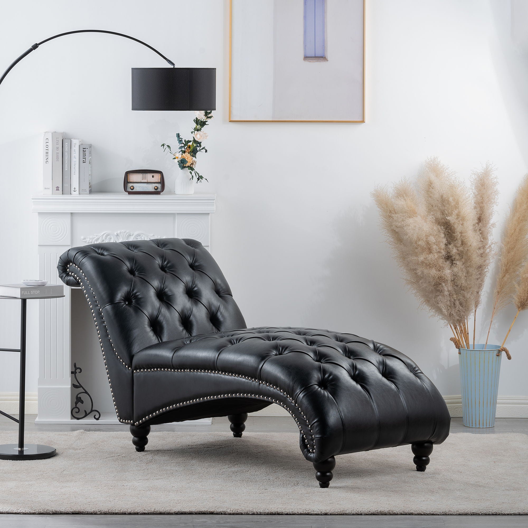 Tufted Armless Chaise Lounge - Black