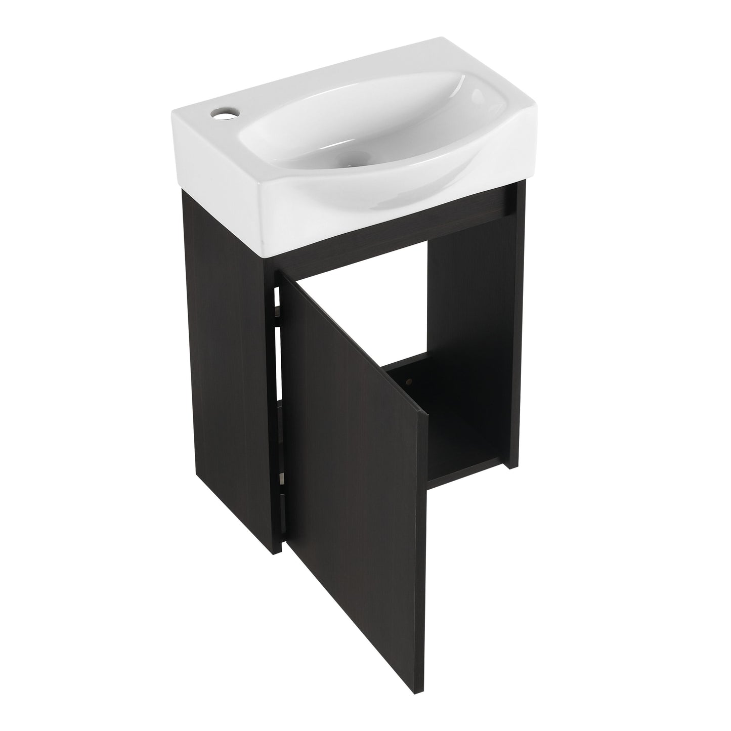 Modern 16" Bathroom Vanity Sink Combo With Ceramic Sink And Cabinet For Small Spaces - Black