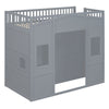Twin Size House Loft Bed With Ladder And Wardrobe - Gray