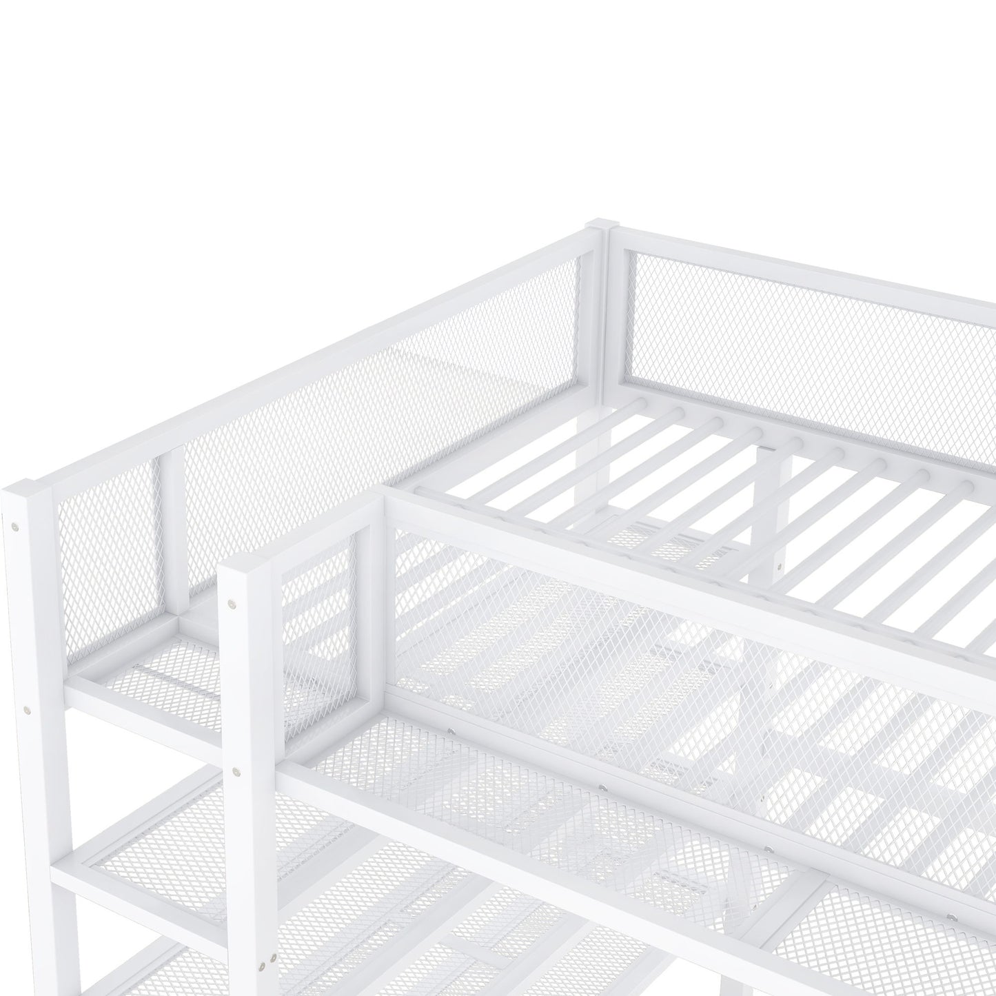 Full Size Loft Bed With 4 Tier Shelves And Storage - White