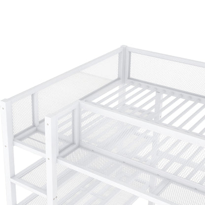 Full Size Loft Bed With 4 Tier Shelves And Storage - White