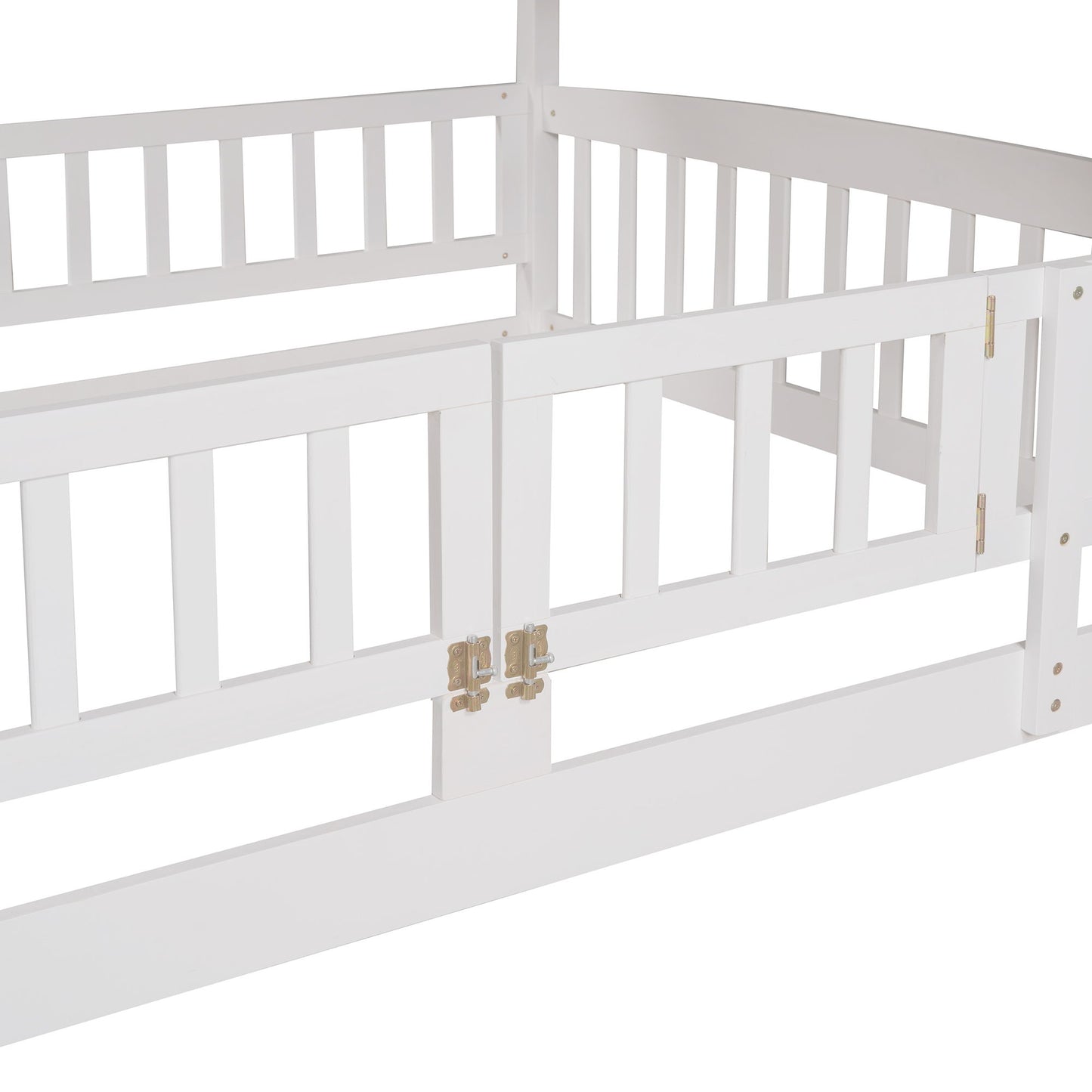 Full Over Full Low Bunk Bed With Slide, Fence And Ladder For Toddler - White