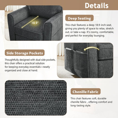 360 Degree Swivel Chair Accent Barrel Armchair With Side Pockets, Compact Design For Living Room, Bedroom, Office - Gray