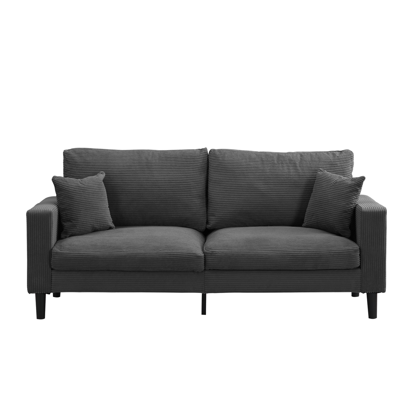Modern Upholstered 2 Piece Sofa Set, Comfy Corduroy Living Room Furniture - Dark Gray