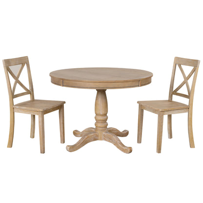 Modern Dining Table Set For 4, Round Table And 4 Kitchen Room Chairs, 5 Piece Kitchen Table Set For Dining Room, Dinette, Breakfast Nook - Natural Wood Wash