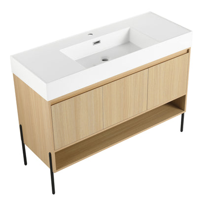 Modern Bathroom Vanity Combo With Single Resin Sink And Storage Cabinet, Multilayer Solid Wood - Oak