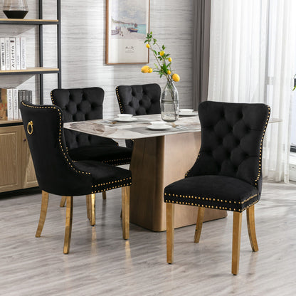 Nikki - Modern, High-End Tufted Solid Wood Contemporary Velvet Upholstered Dining Chair With Golden Stainless Steel Plating Legs, Nailhead Trim (Set of 2) - Black