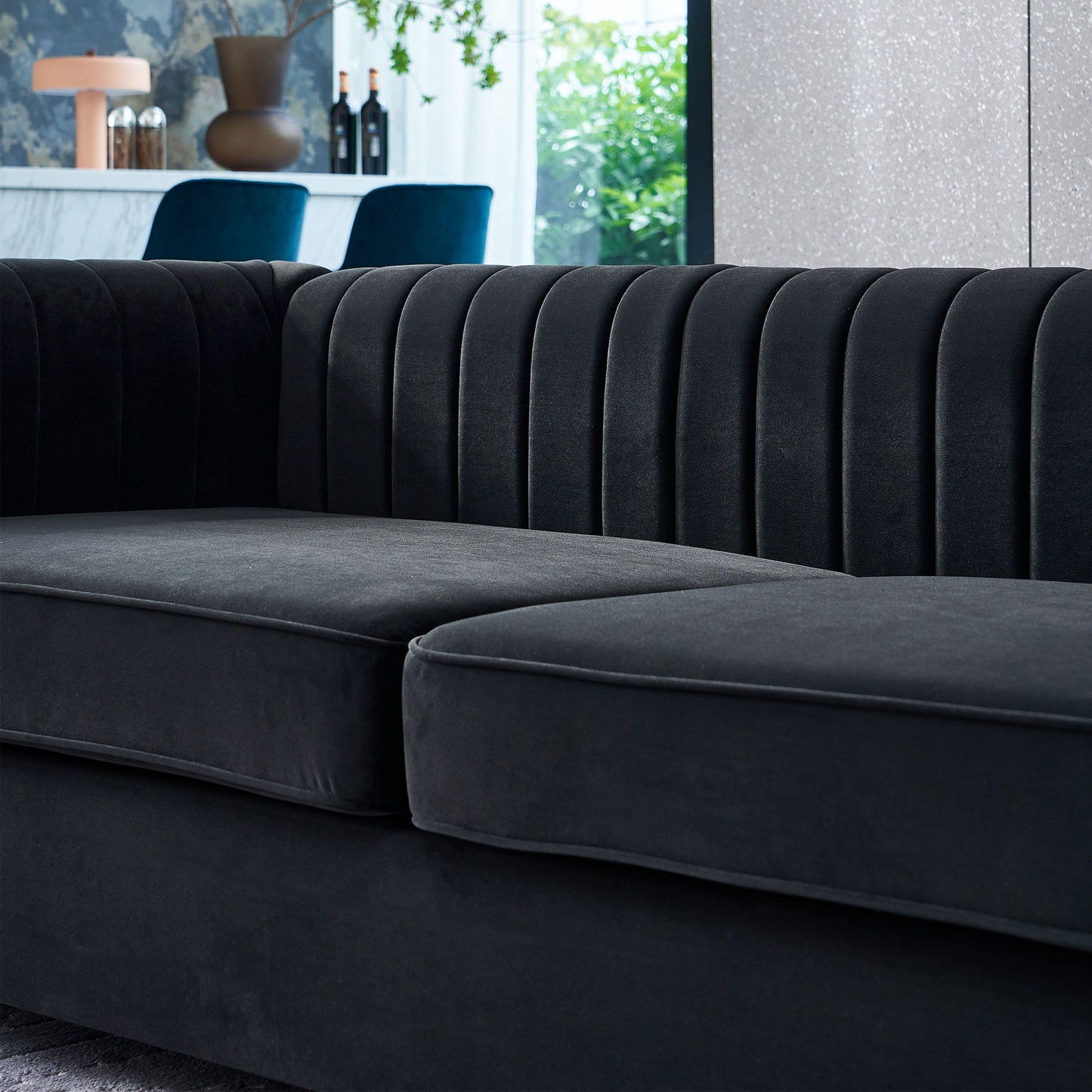 Contemporary Velvet Sofa Couch For Living Room - Black