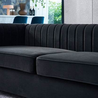 Contemporary Velvet Sofa Couch For Living Room - Black