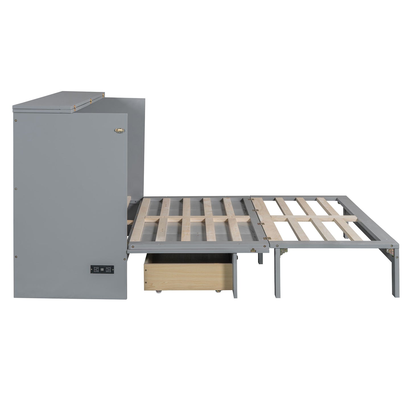 Queen Size Murphy Bed With Large Drawers - Gray