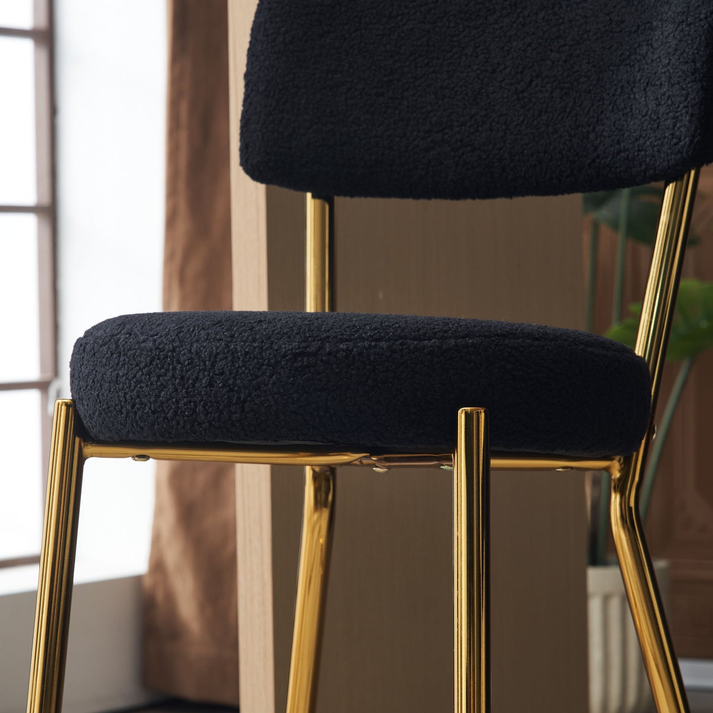 Modern Teddy Fabric Upholstered Bar Stools (Set of 4) - Black / Gold