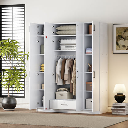 Contemporary 4 Door Wardrobe With Drawer And Top Cabinet - White