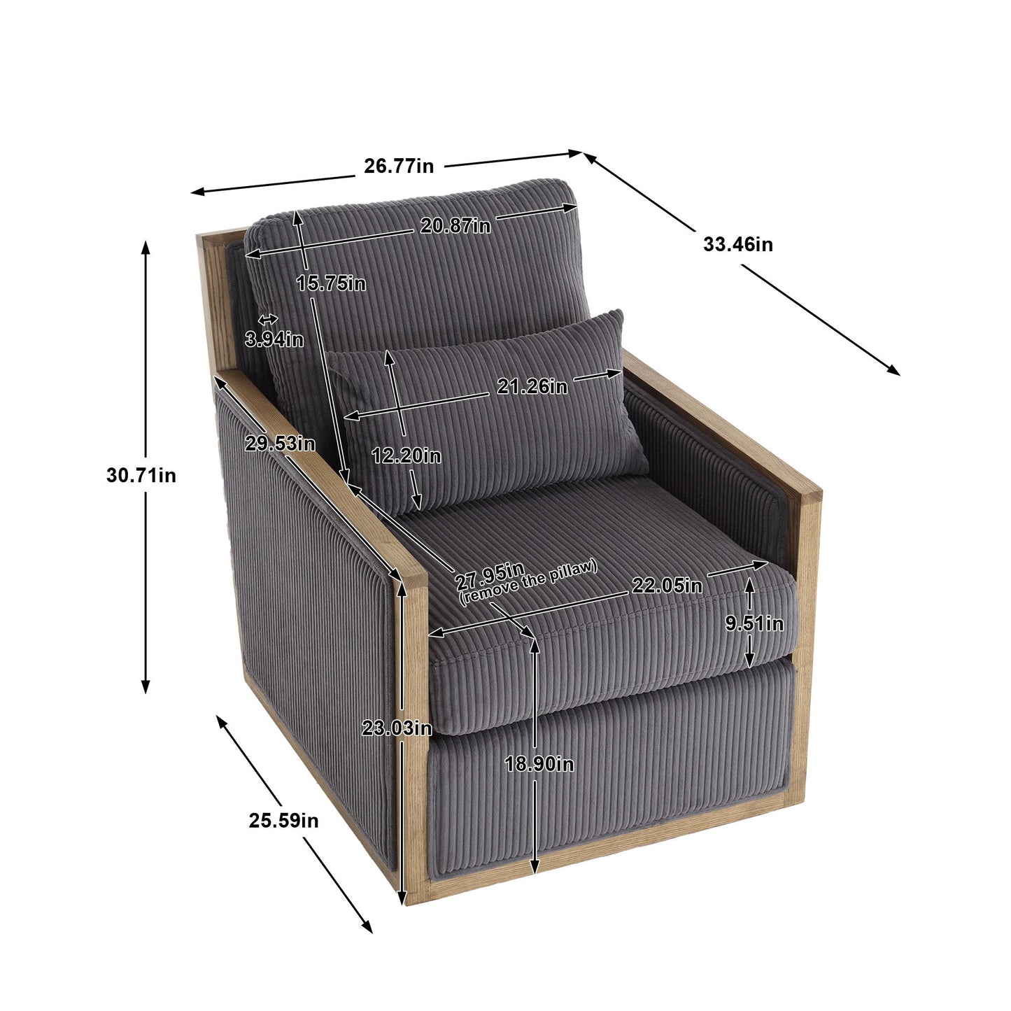 Swivel Barrel Chair, Comfy Accent Sofa Chair With 360 Degree Rotation And Hardwood Frame - Dark Gray
