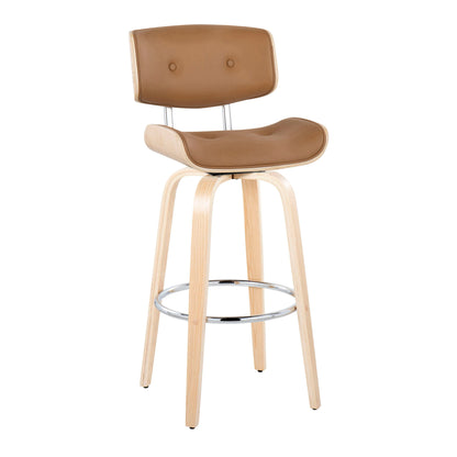 Lombardi - Mid-Century Modern Fixed Height Barstool With Swivel With Round Footrest (Set of 2) - Natural / Camel