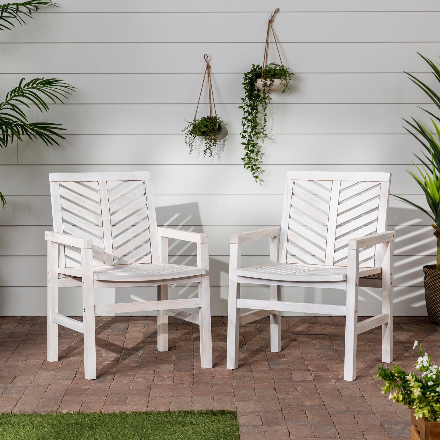 Modern Chevron Patio Chairs (Set of 2) - White Wash