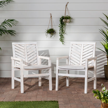 Modern Chevron Patio Chairs (Set of 2) - White Wash