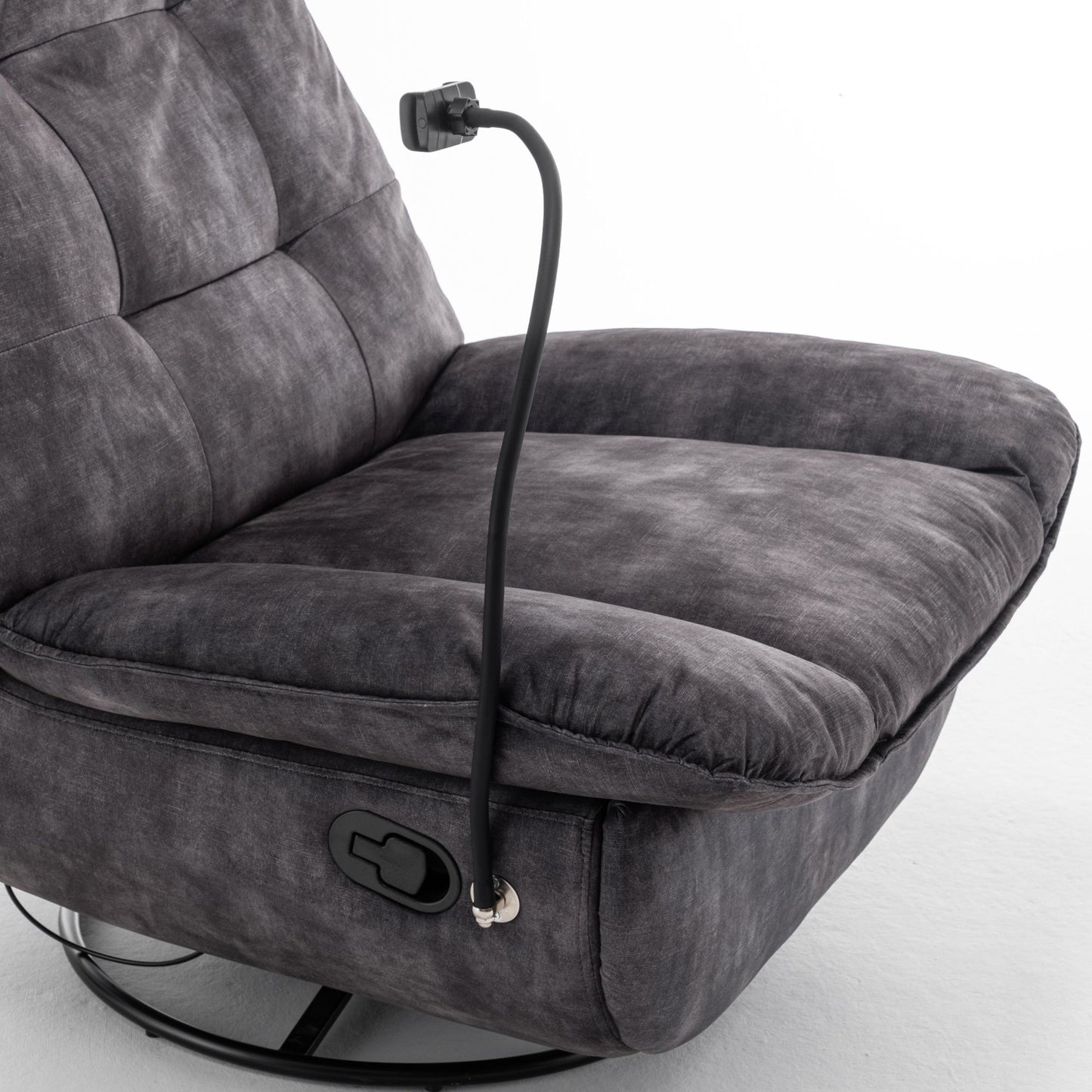 Modern Swivel Gliding Recliner Chair With Rocking Function And Phone Holder - Large Comfortable Reading Chair In Gold Stamped Velvet - Black