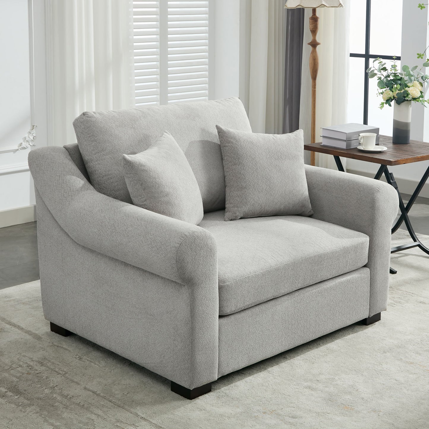 Modern Chenille Oversized Armchair, Chair And A Half, Single Sofa For Bedroom, Living Room, Wide - Light Gray