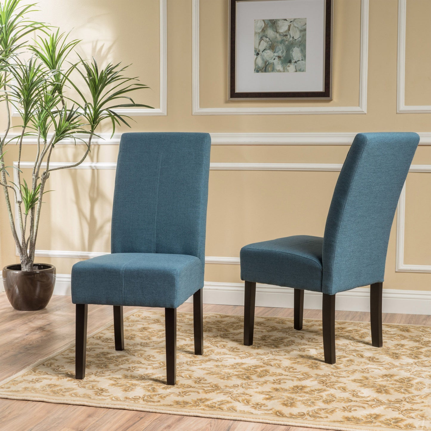 Pertica - Dining Chair, Upholstered Armless Chairs (Set of 2) - Blue