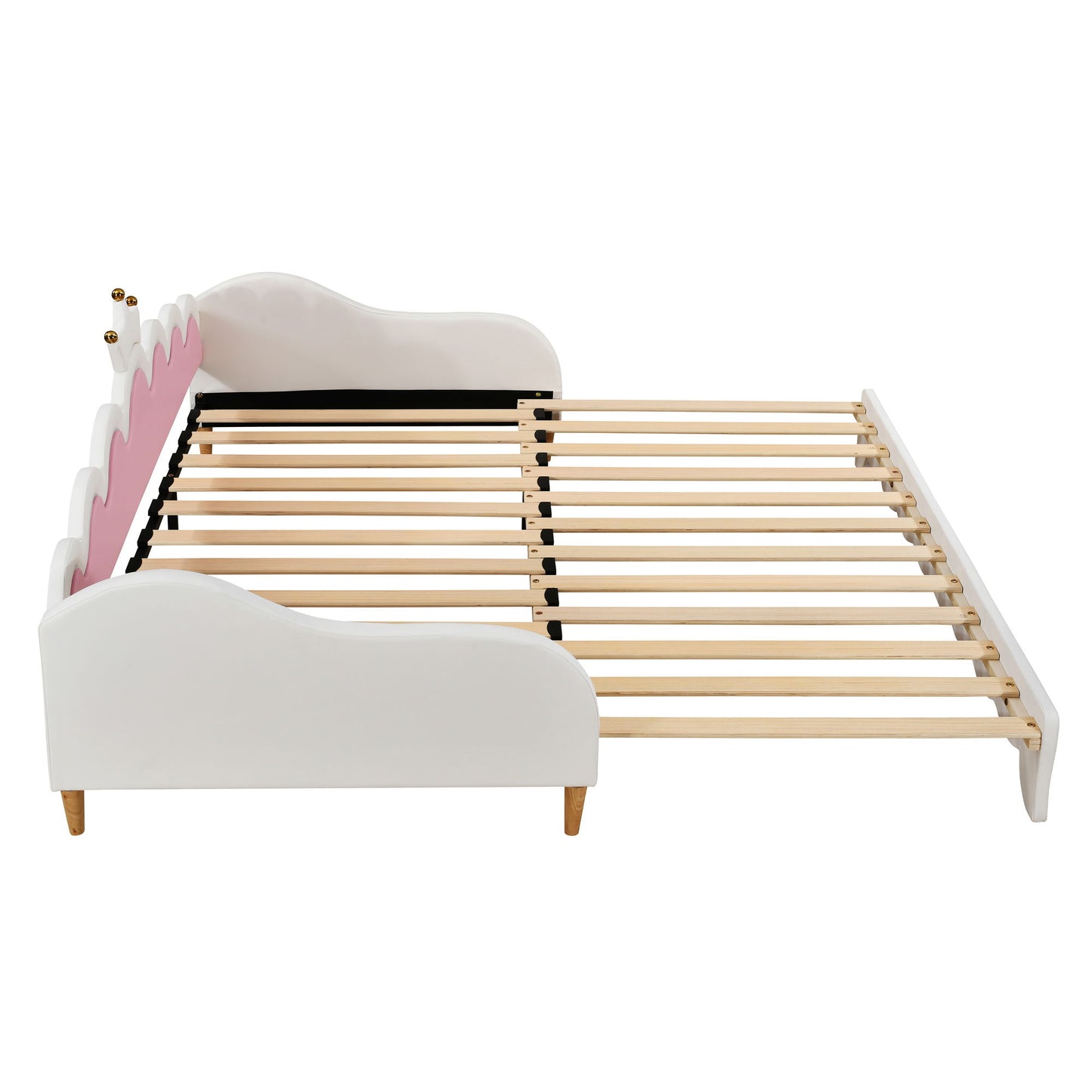 Twin Extending Daybed With LED Lights, Modern Upholstered Princess Daybed With Crown Headboard - White