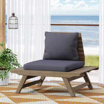 Outdoor Club Chair With Slatted Design And Water Resistance Cushion - Dark Gray