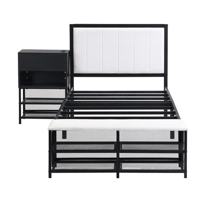Twin Size Platform Bed With 2 Tier Storage Shelves, Storage Cabinet - Black