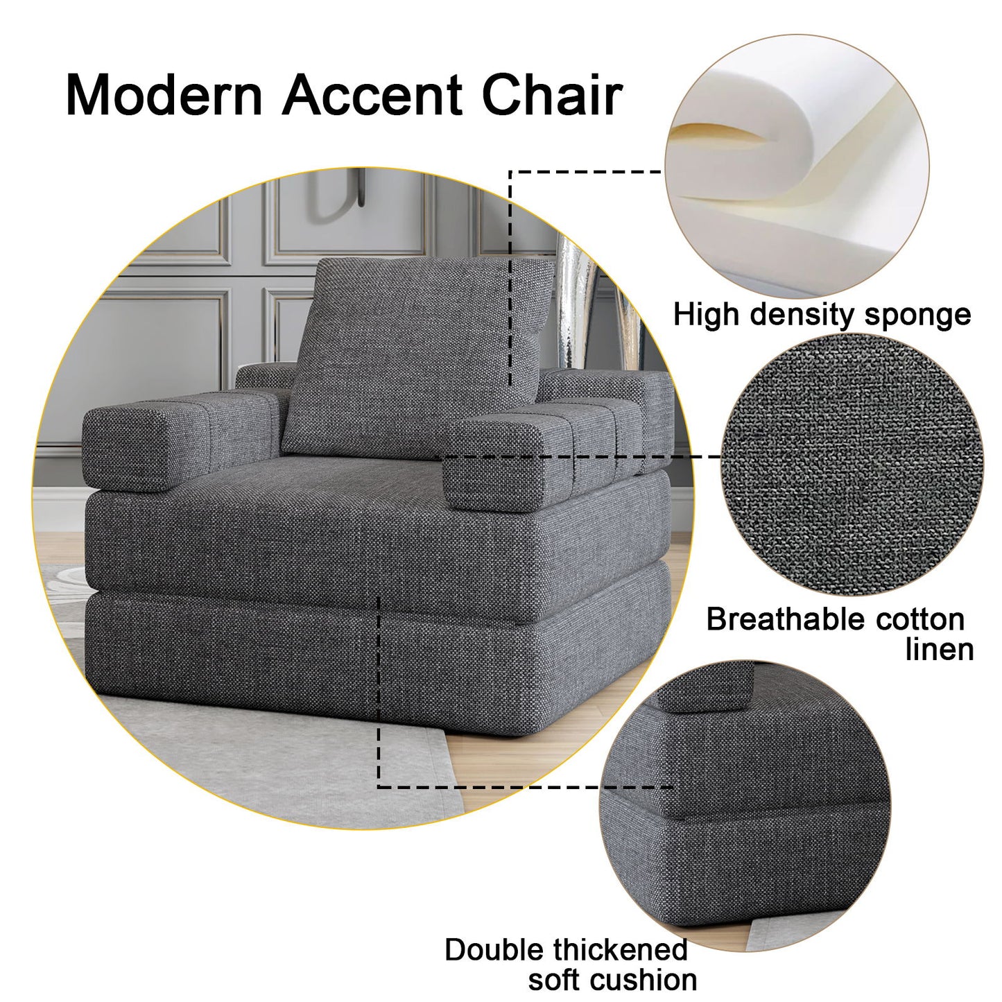 Single Sofa Chair That Converts To A Single Sofa Bed For Living Room, Guest Room, Playroom - Dark Gray