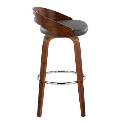 Cassis - Mid-Century Modern Fixed Height Barstool With Swivel With Round Footrest (Set of 2) - Walnut / Gray