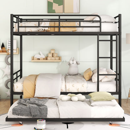 Full Over Full Metal Bunk Bed With Trundle - Black