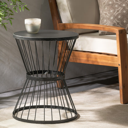 Lassen - Modern Outdoor Side Table With Hourglass Design - Matte Black