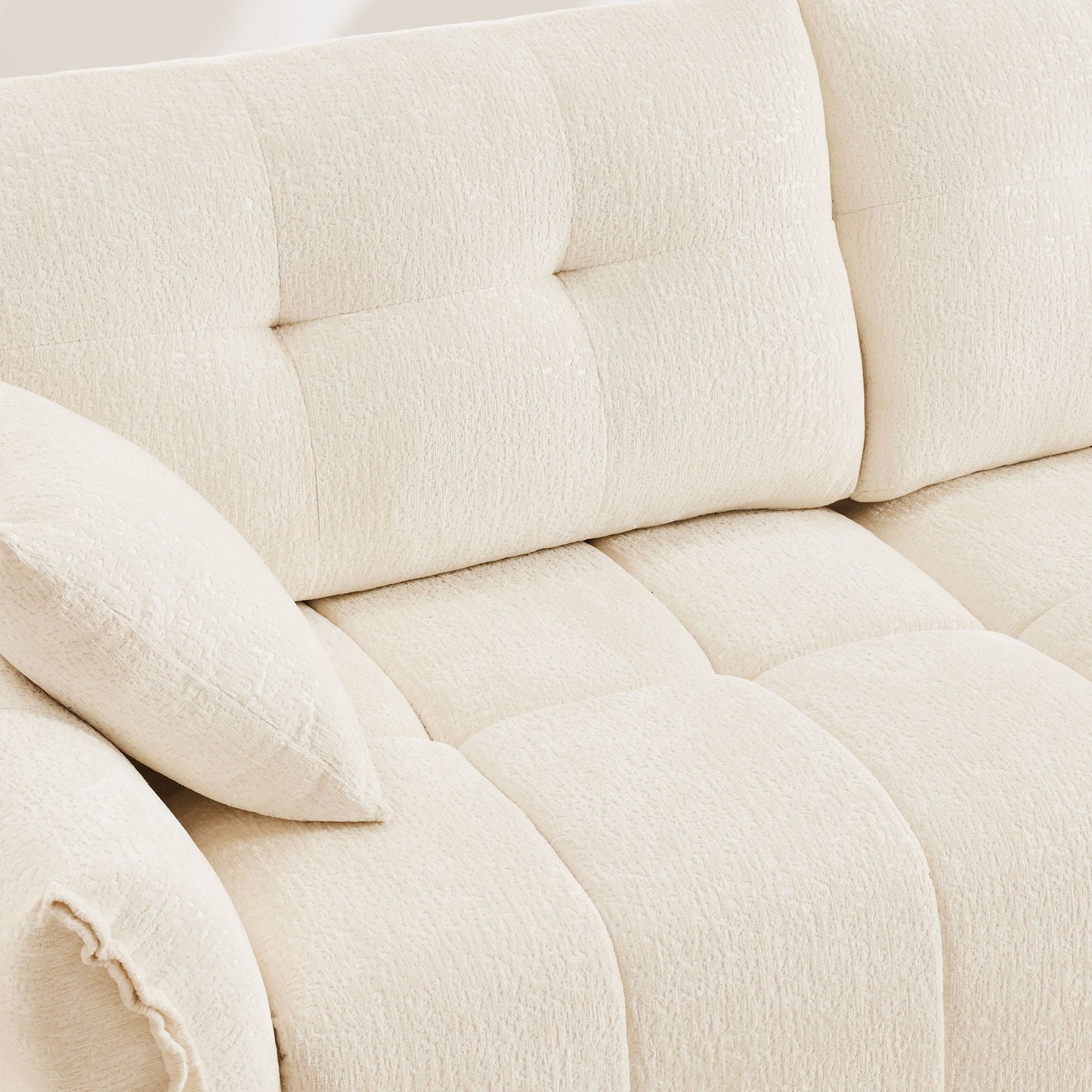 Cozy Plush 2 Seater Sofa Set With Ottomans And Throw Pillows - White