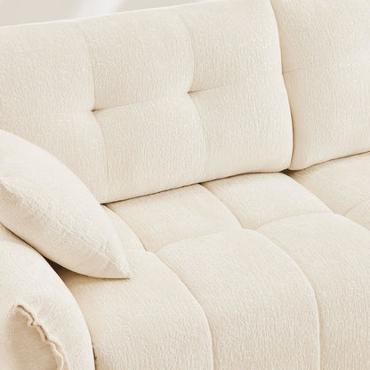 Modern Fabric 2 Seater Sofa With Ottoman Minimalist Design - White
