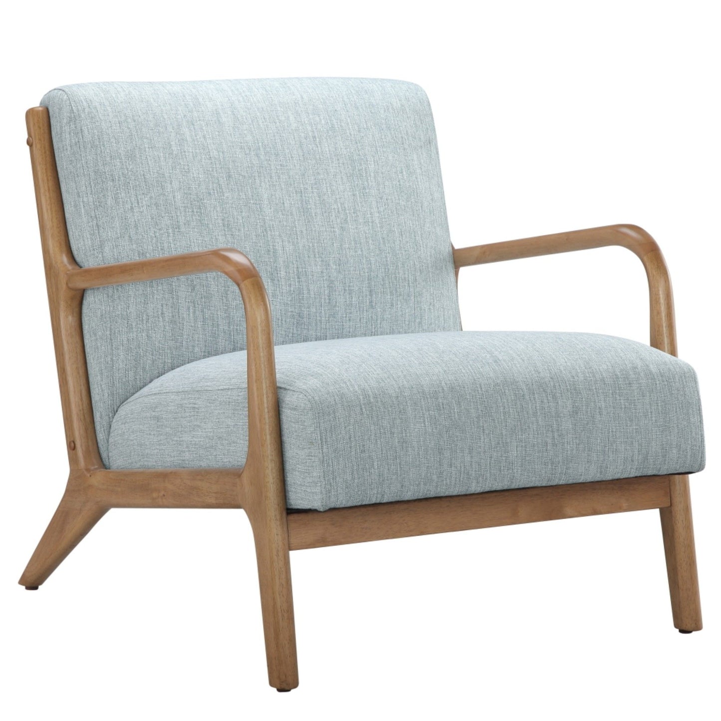 Lounge Chair Mid - Century Style Soft Upholstery Elm Wood - Light Blue