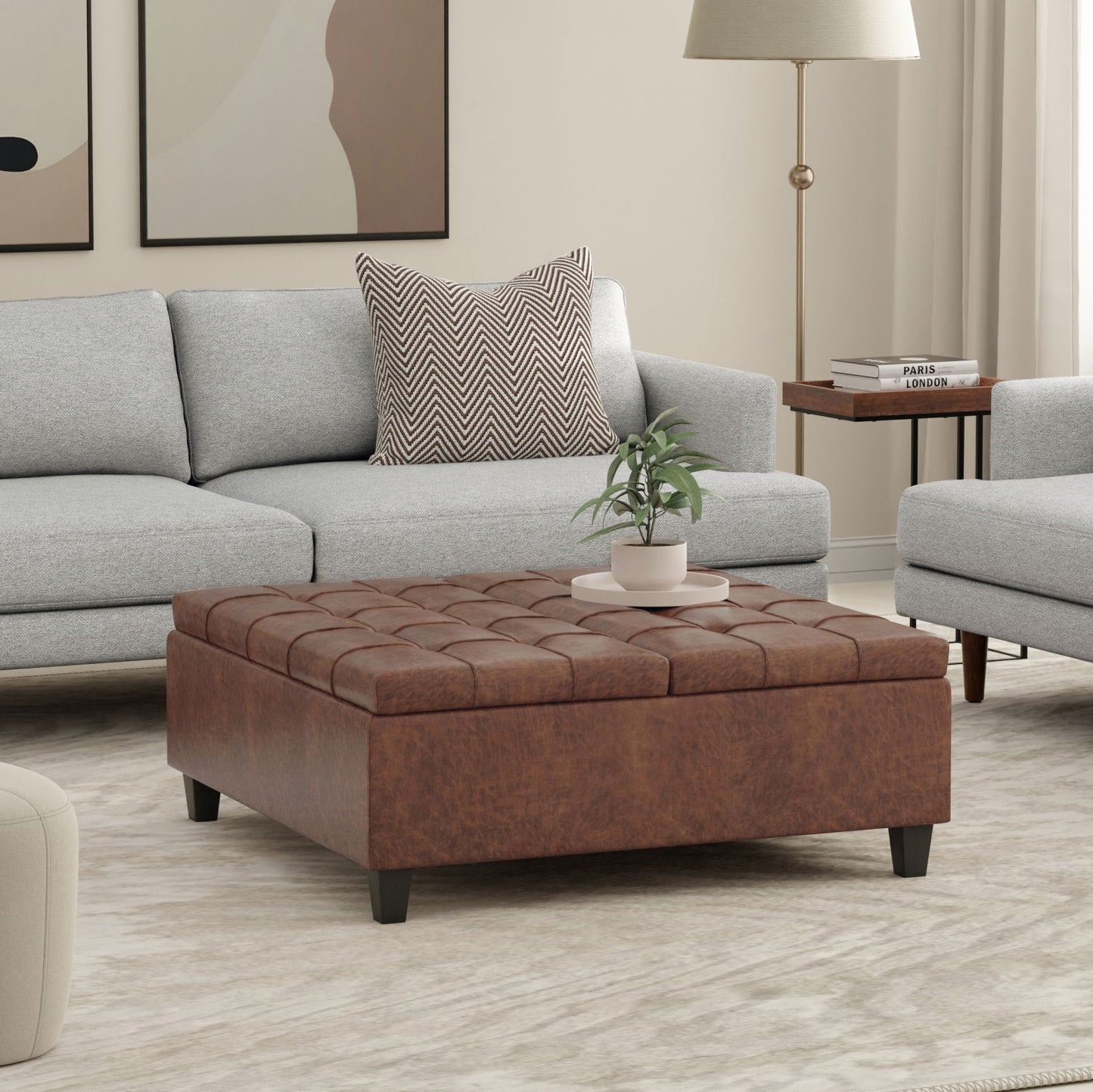 Harrison - Multifunctional Large Square Coffee Table Storage Ottoman - Brown