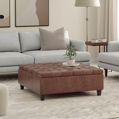 Harrison - Multifunctional Large Square Coffee Table Storage Ottoman - Brown