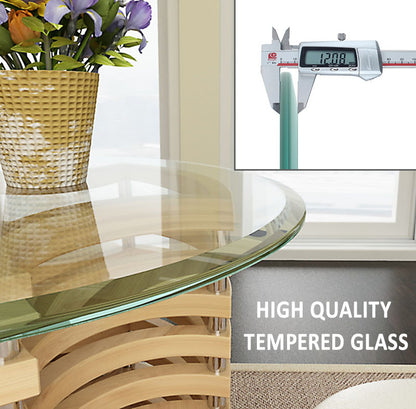 36" Round Tempered Glass Table Top Clear Glass 1 / 2" Thick Beveled Polished Edge - Transparent