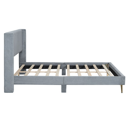 Queen Size Platform Contemporary Bed With Legs - Gray