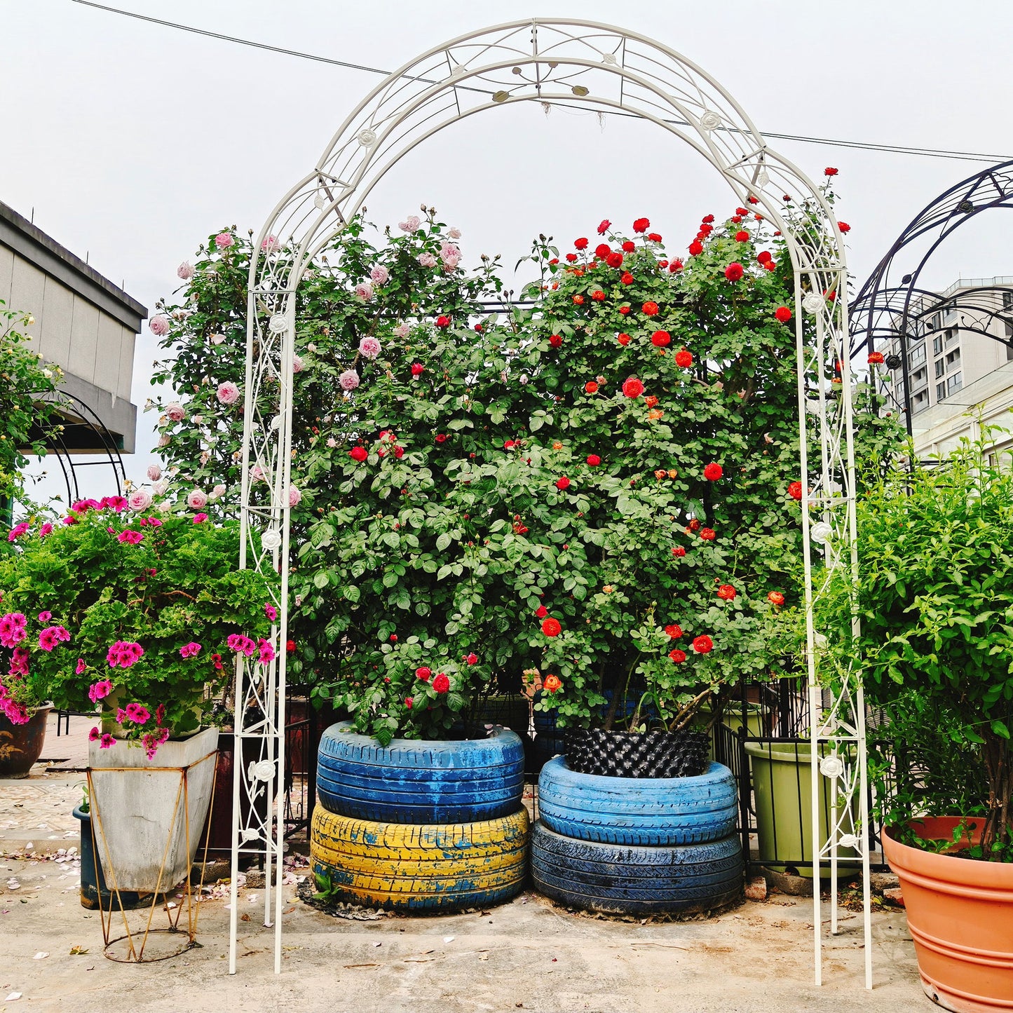 Metal Garden Arch Assemble Freely With 8 Styles Garden Arbor Trellis Climbing Plants Support Rose Arch Outdoor Arch Wedding Arch Party Events Archway - Cream White