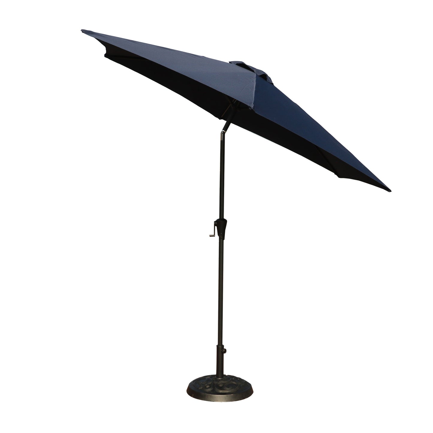 8.8' Outdoor Aluminum Patio Umbrella, Patio Umbrella, Market Umbrella With 33 Pounds Round Resin Umbrella Base, Push Button Tilt And Crank Lift - Navy Blue