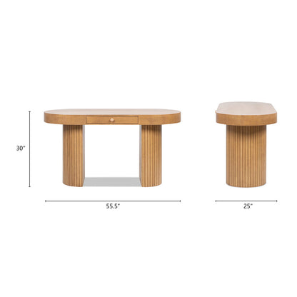 Jesse - Single Drawer Fluted Oval Console Desk - Honey Brown