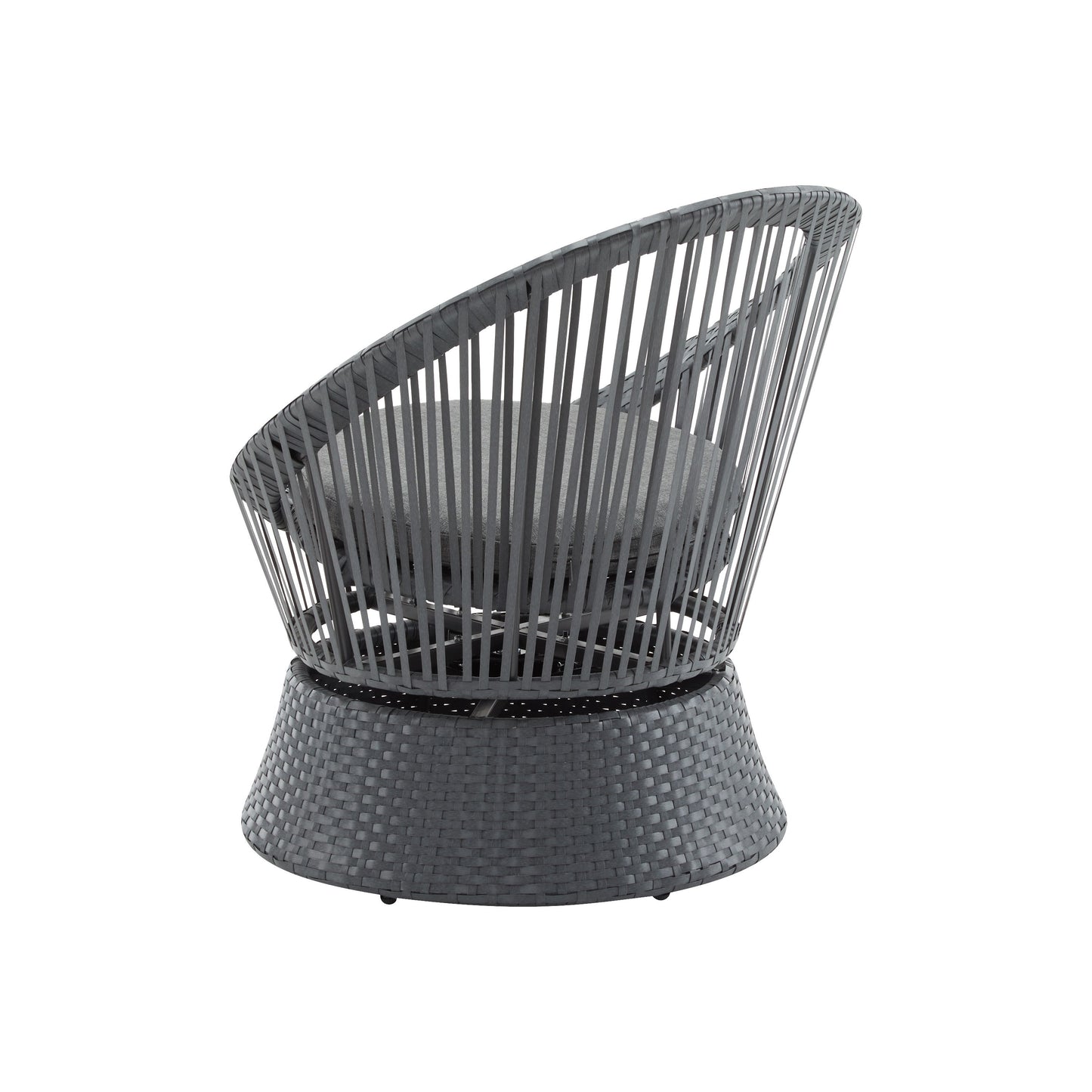 Modern Swivel Wicker Lounge Chair With Pe Rattan And Iron Frame, Round Design - Gray