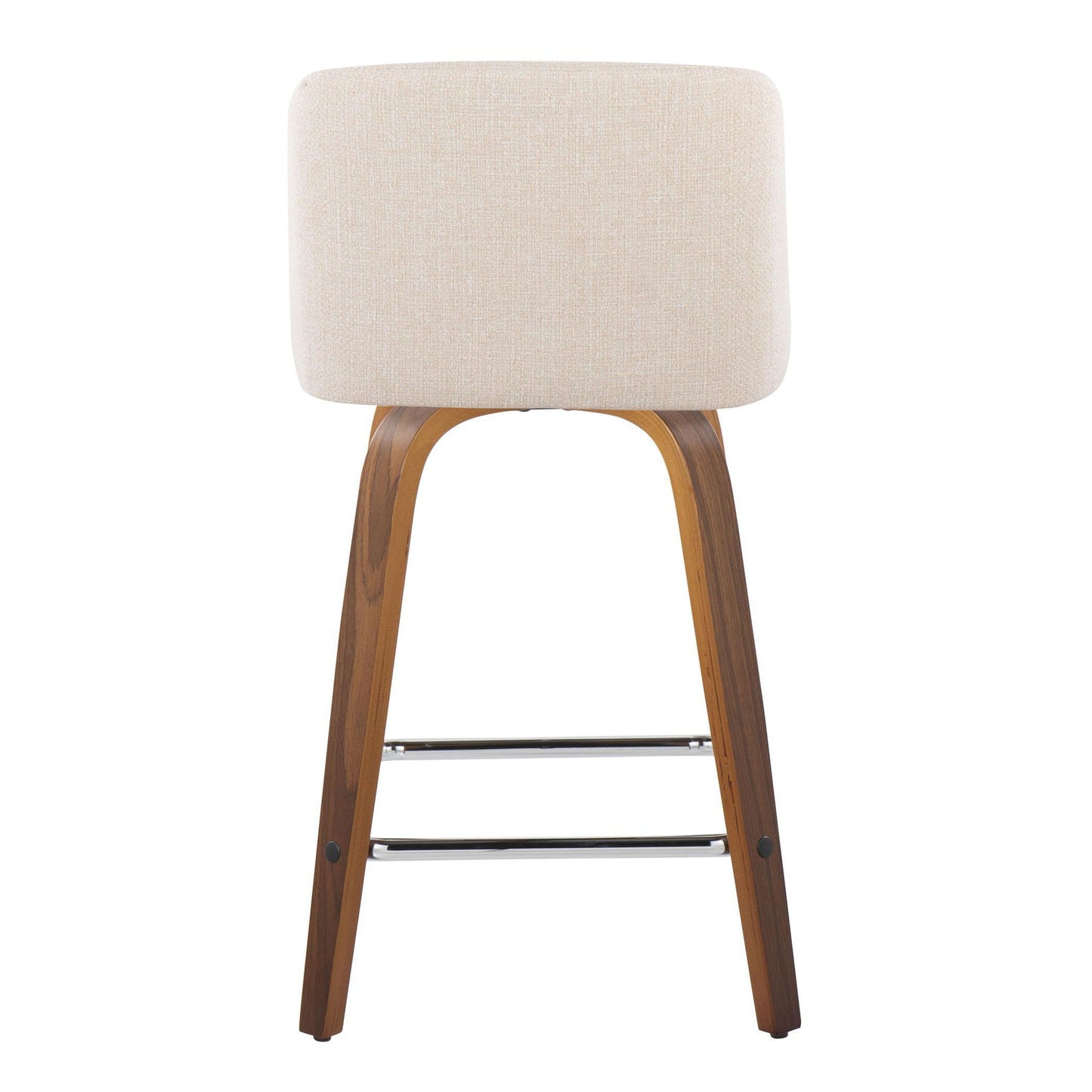 Toriano - Mid-Century Modern Fixed Height Counter Stool With Swivel And Square Footrest (Set of 2) - Walnut / Cream