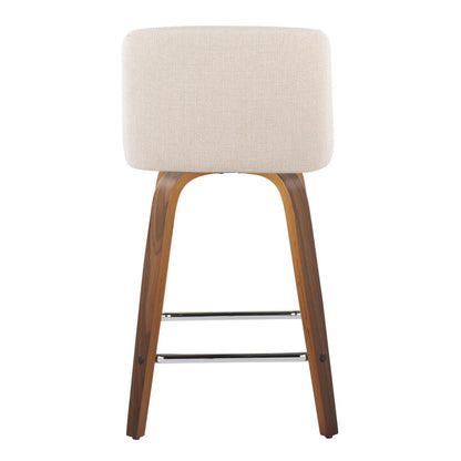 Toriano - Mid-Century Modern Fixed Height Counter Stool With Swivel And Square Footrest (Set of 2) - Walnut / Cream