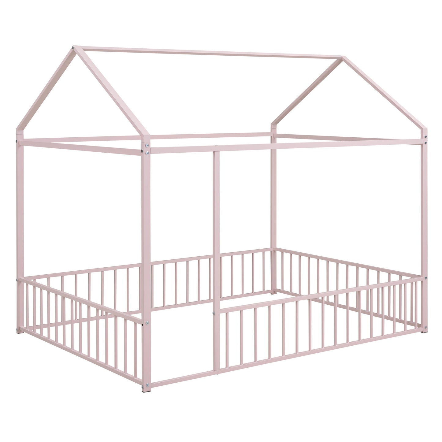Full Size Bed House Bed Frame With Fence - Pink