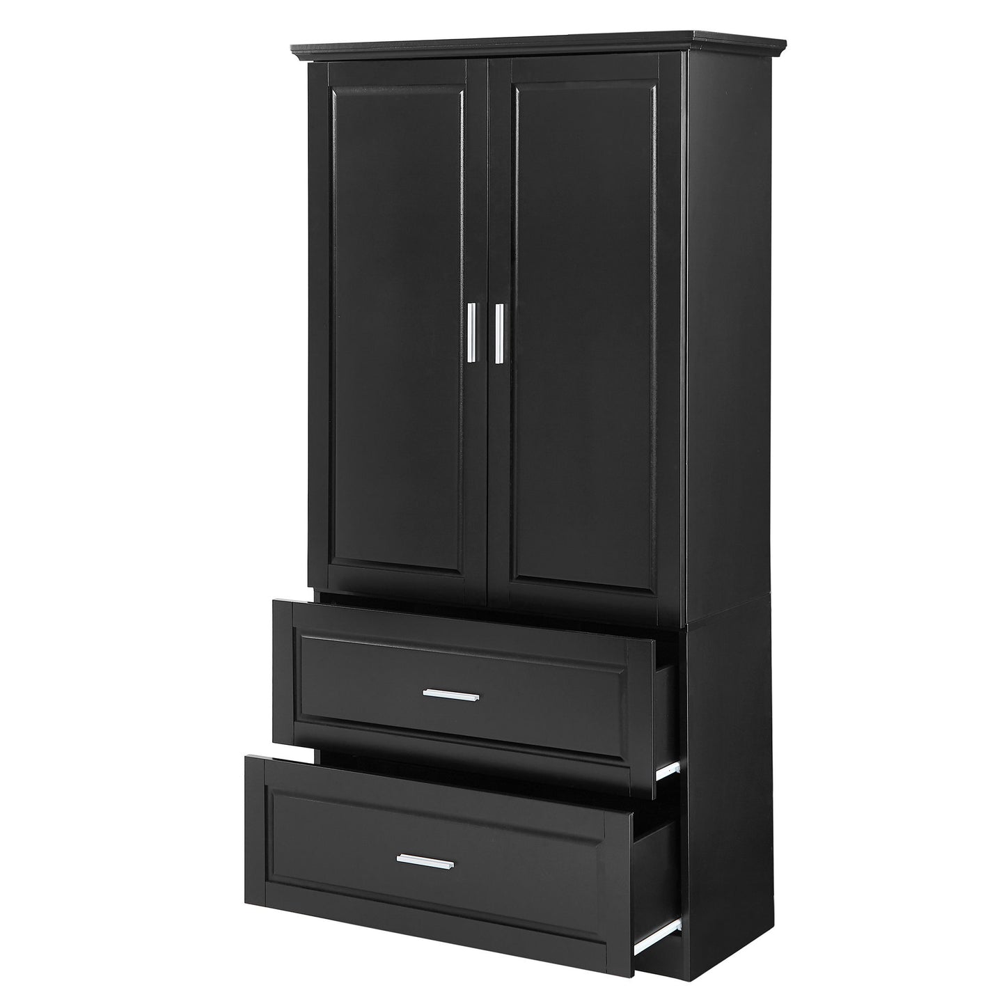 Tall Bathroom Storage Cabinet, Cabinet With 2 Doors And Drawers, Adjustable Shelf - Black