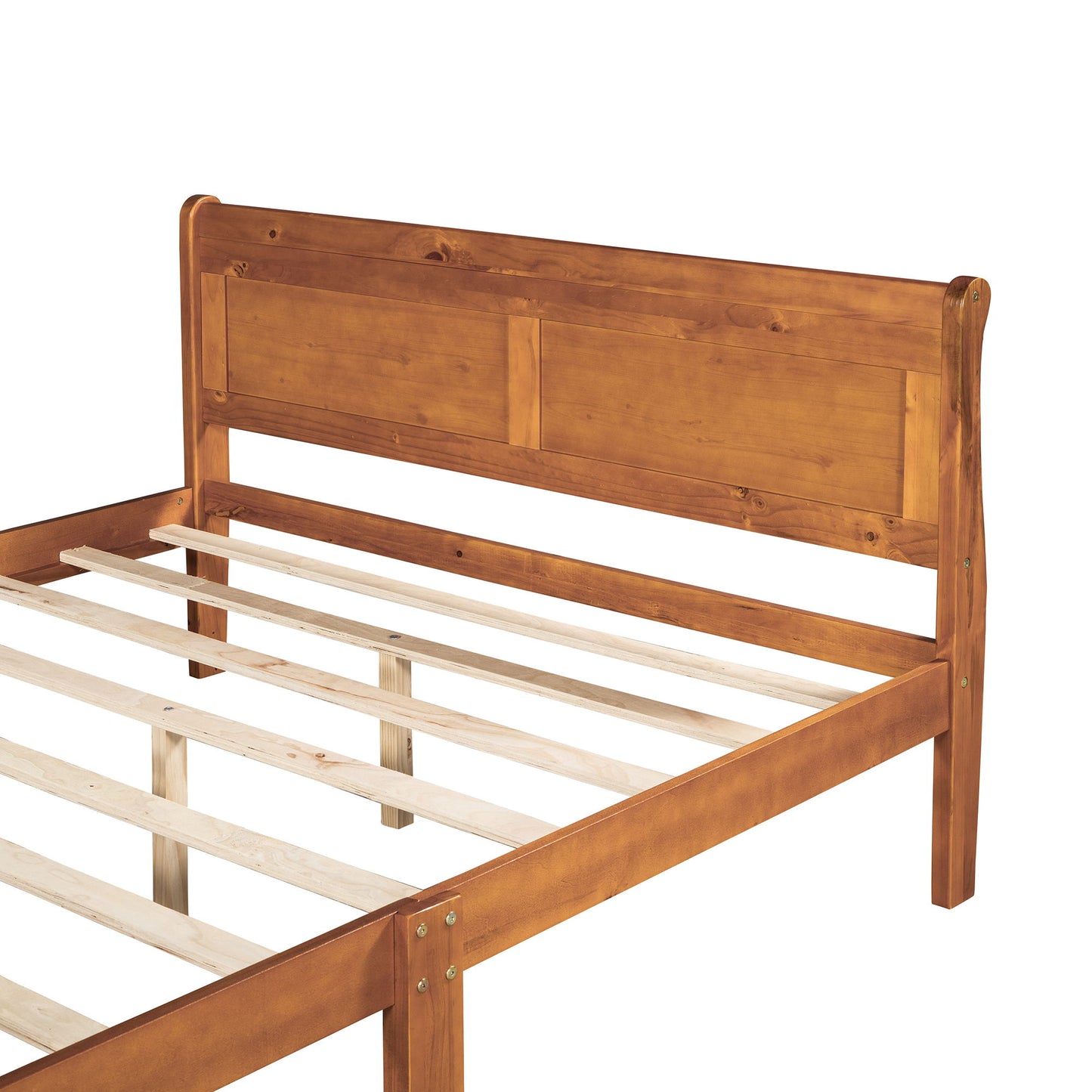 Queen Size Platform Bed With Headboard And Slat Support - Oak