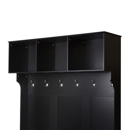 Hall Tree With 6 Hooks, Coat Hanger, Entryway Bench, 3 In 1 Design, A Spacious Drawer For Entrance, Living Room - Black
