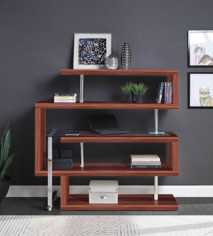 Buck II - Clear Glass, Chrome High Gloss Writing Desk With Shelf - Walnut
