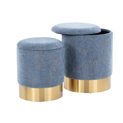 Marla - Contemporary Nesting Ottoman Set - Gold / Blue