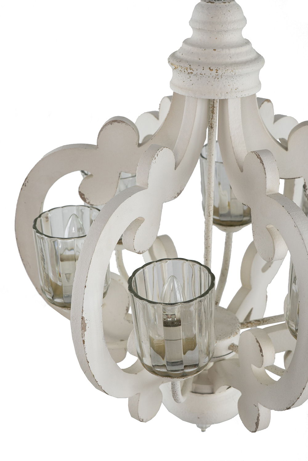 Farmhouse Chandelier, 6 Light Wood Chandelier Pendant Light Fixture With Adjustable Chain For Dining Room Living Room Entryway, Bulb Not Included - Cream
